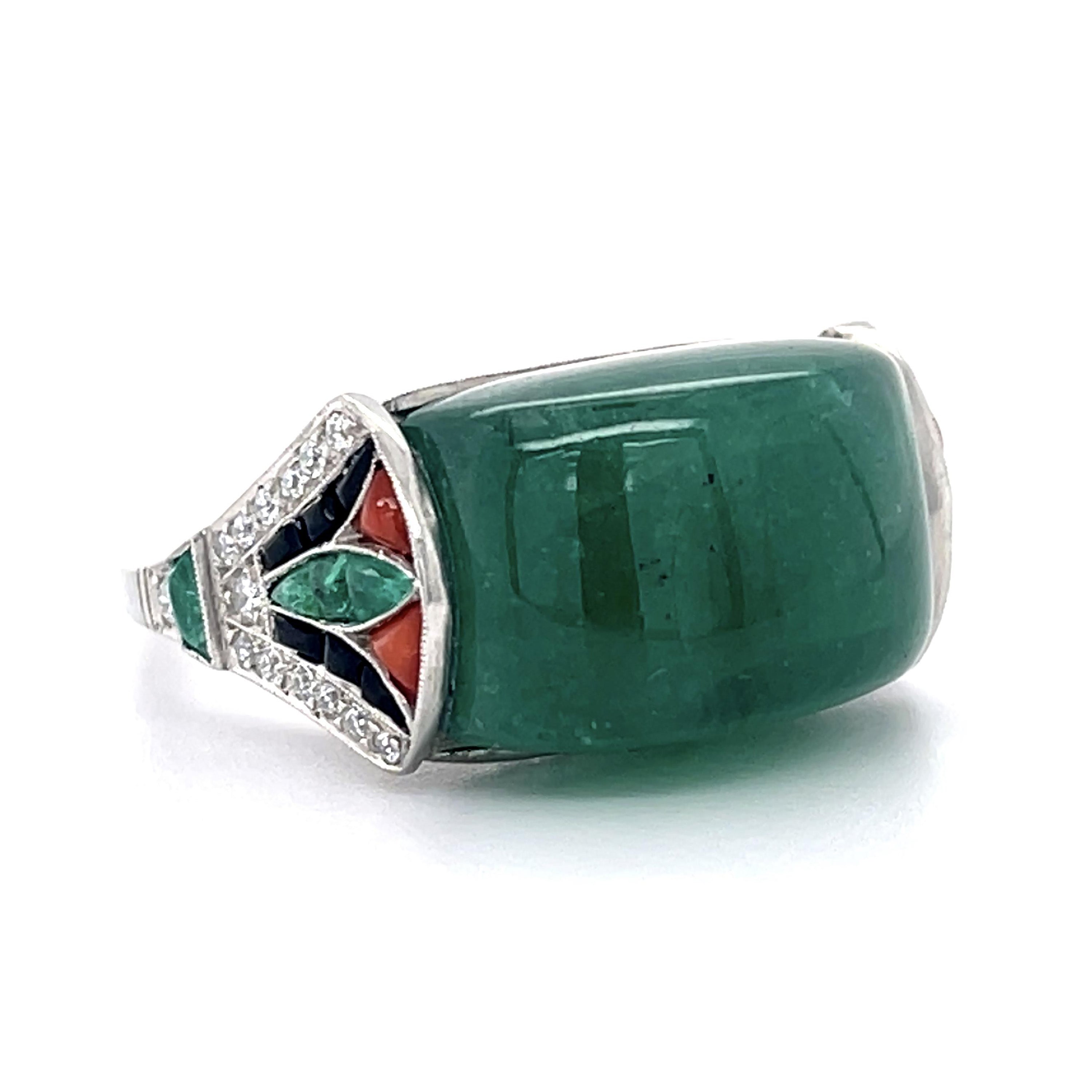Cabochon Emerald Multistone Handmade Ring Statement Ring Roseark Vintage