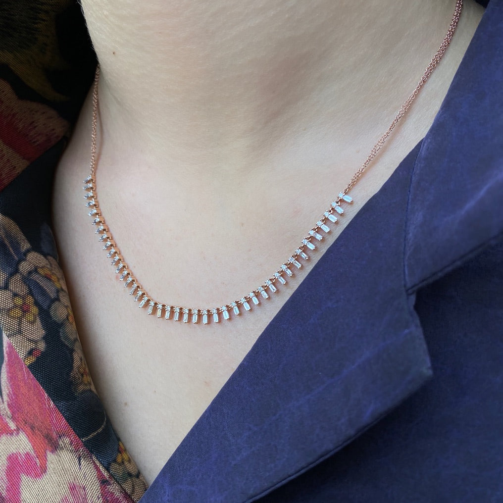 Diamond Baguette Fringe Necklace Necklace Roseark Deux
