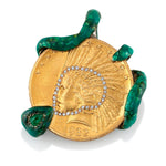 Snake Wrapped Gold Coin with Diamonds Pendant Stones of Character