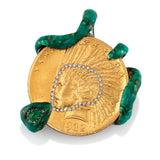 Snake Wrapped Gold Coin with Diamonds Pendant Stones of Character