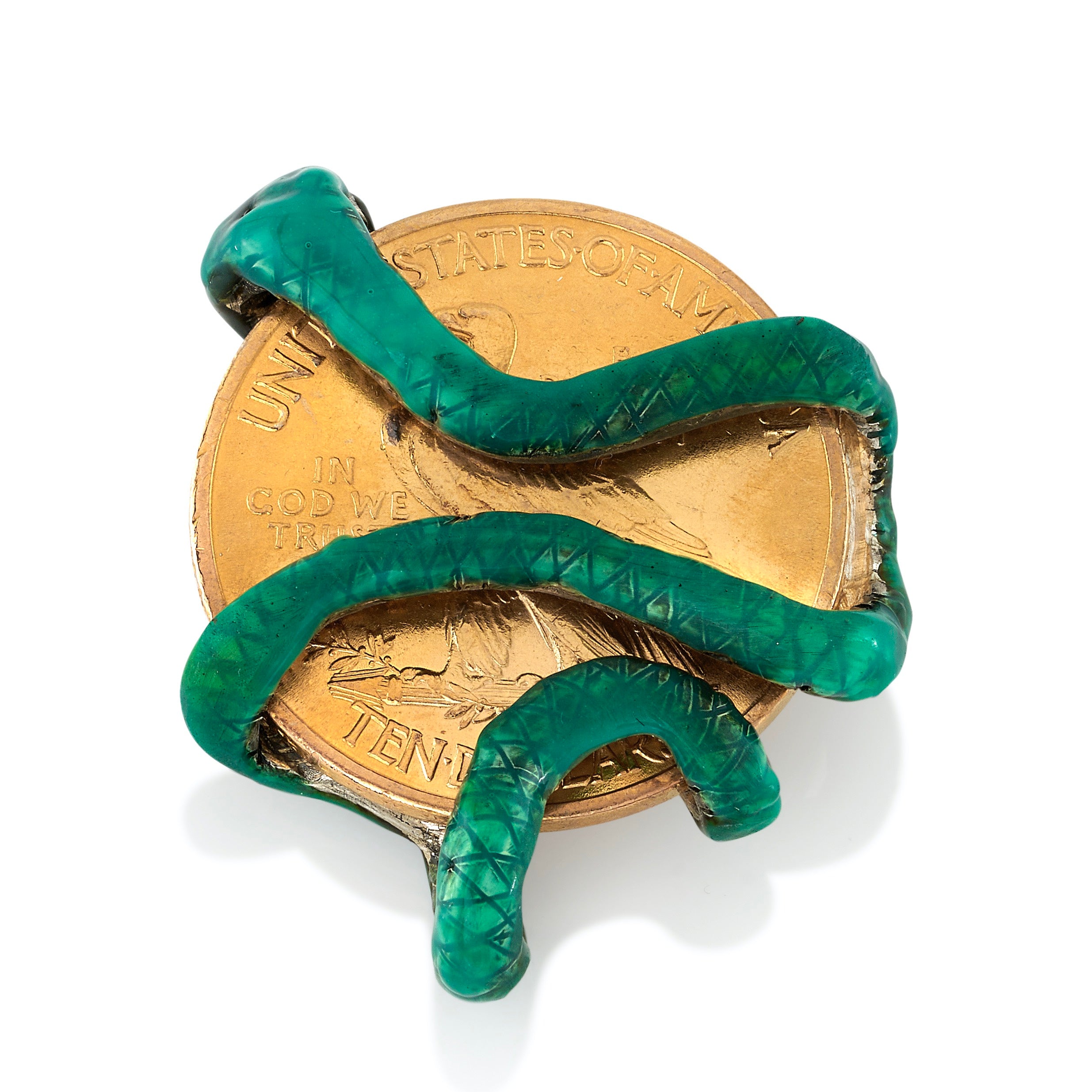 Snake Wrapped Gold Coin with Diamonds Pendant Stones of Character