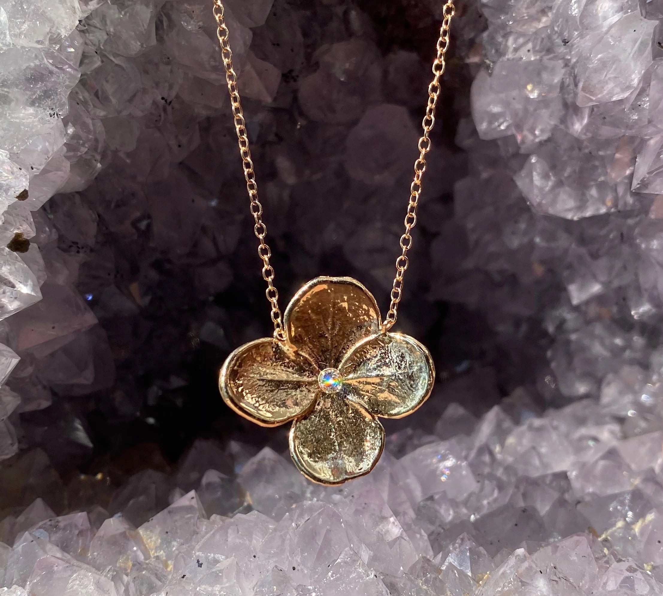 Hydrangea Flower Necklace Pendant Elisabeth Bell Jewelry   