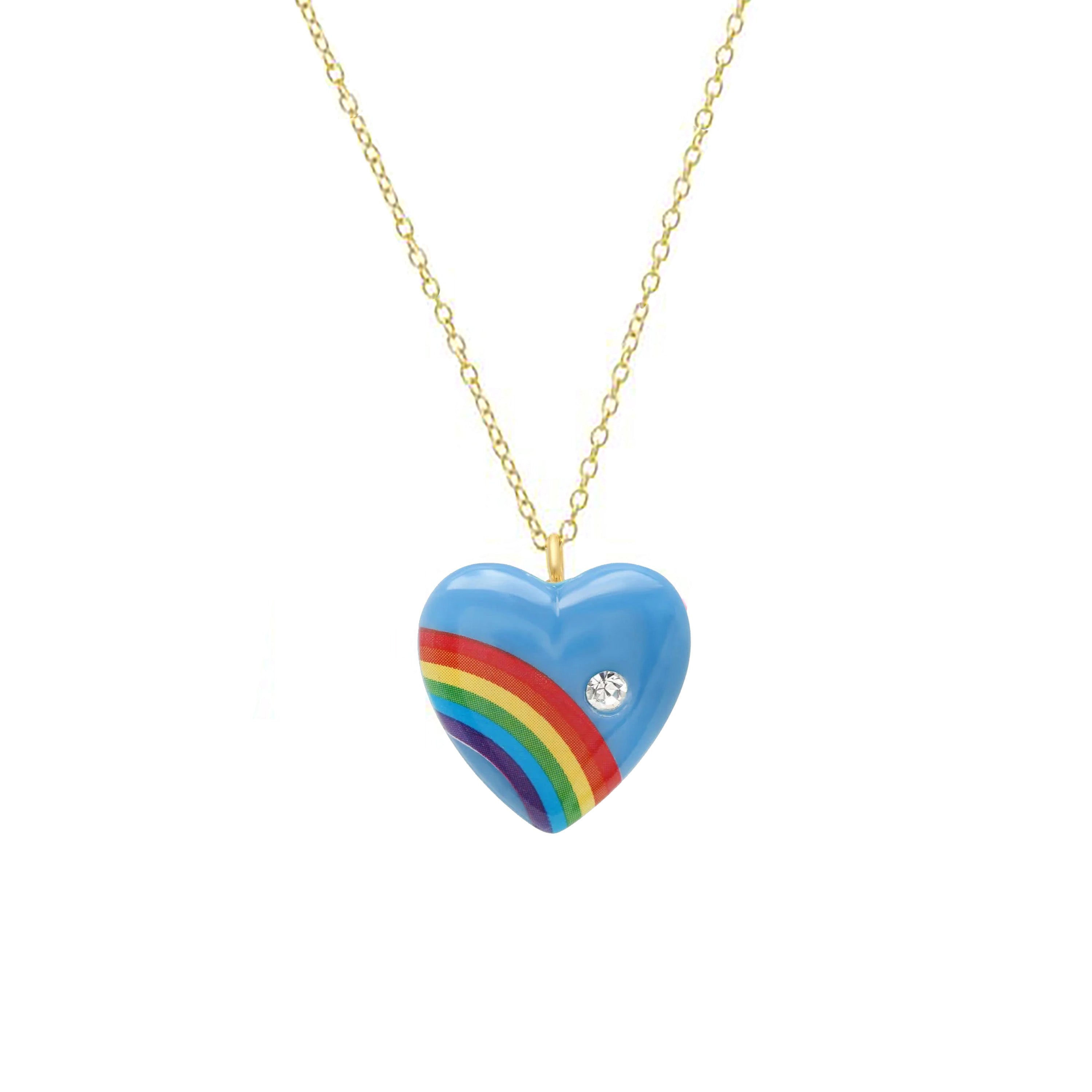 Vintage Acrylic Heart Necklace with Diamond Pendant Necklace Elisabeth Bell Jewelry Small Blue