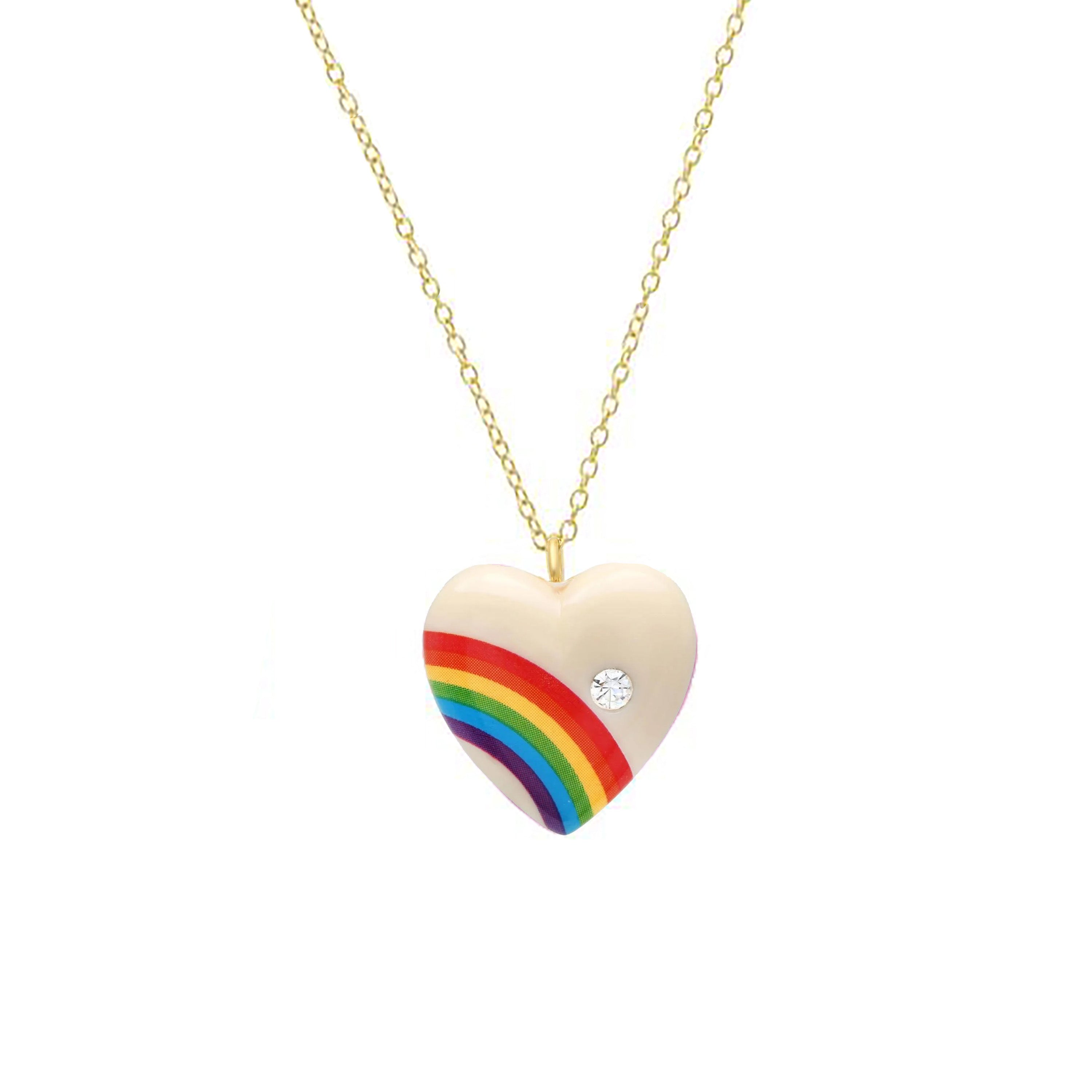 Vintage Acrylic Heart Necklace with Diamond Pendant Necklace Elisabeth Bell Jewelry Small White