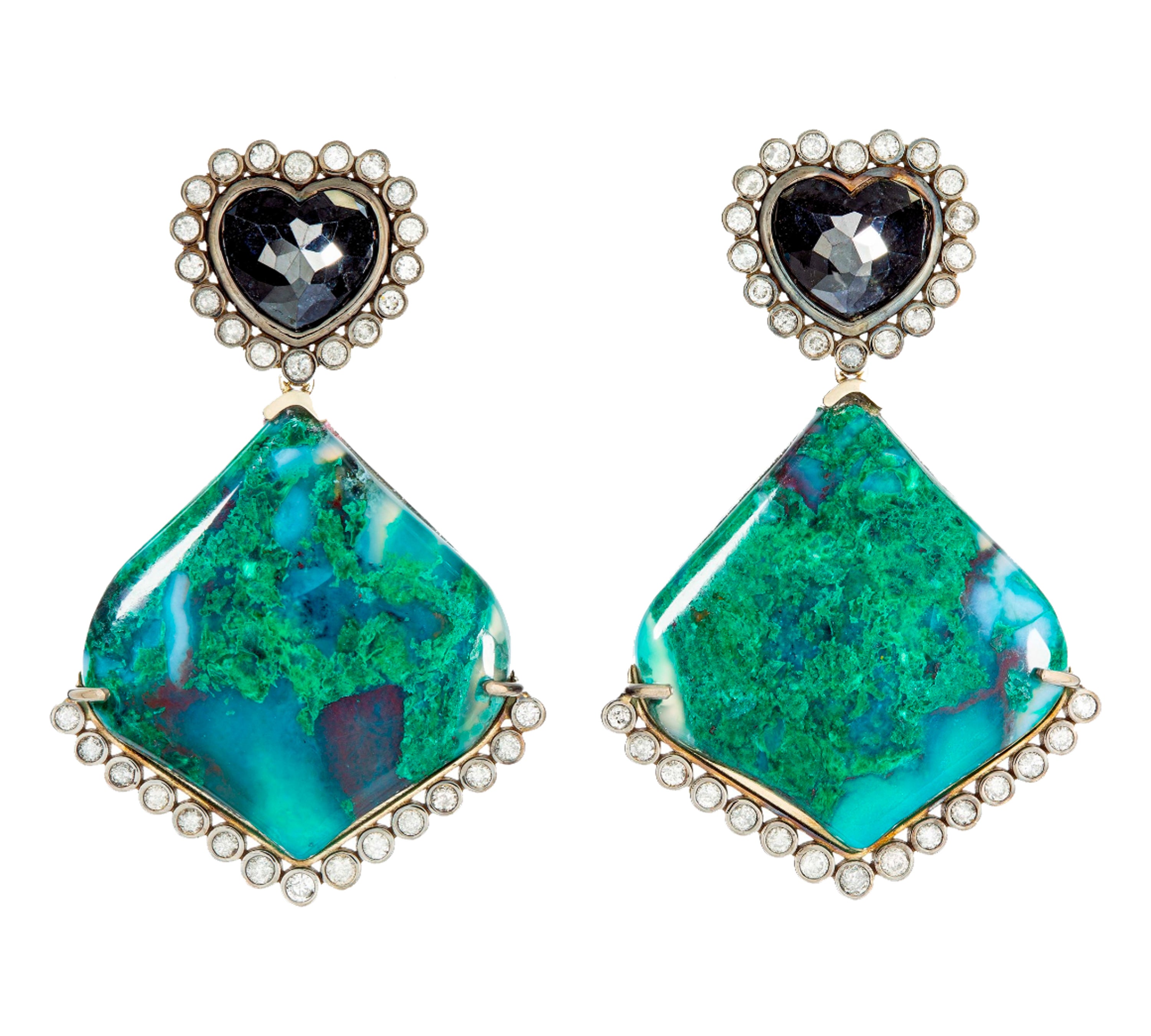 Black Heart Chalcedony Drop Earrings Statement Earrings Guita M