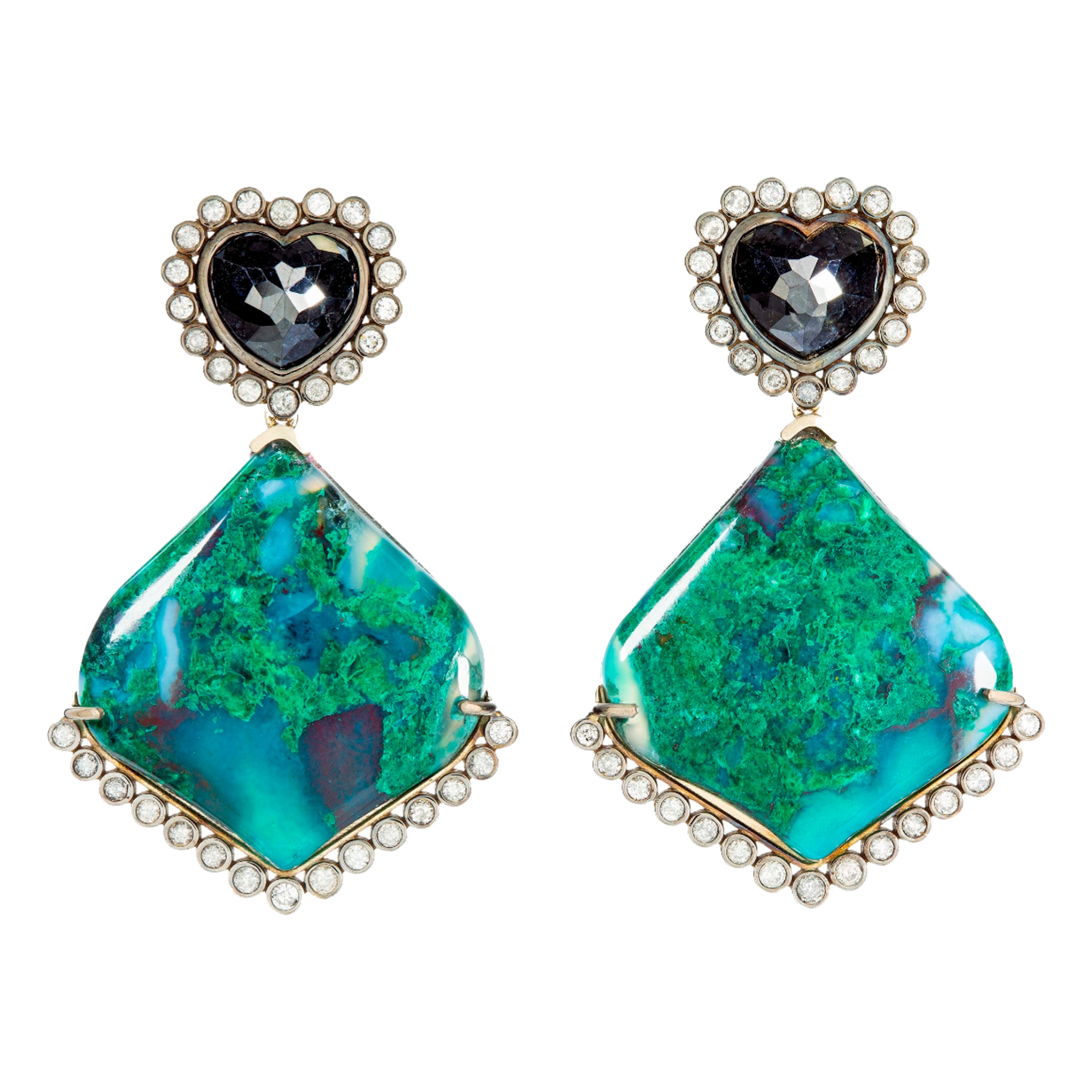 Black Heart Chalcedony Drop Earrings Statement Earrings Guita M