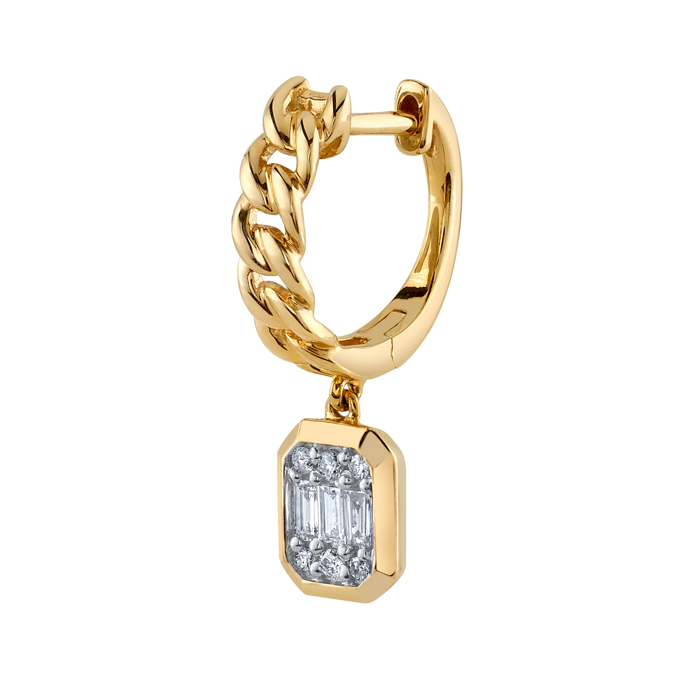 Chain Illusion Huggie with Baguette Diamond Huggie Earrings Roseark Deux Single