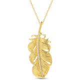 Large Feather Necklace Pendant Elisabeth Bell Jewelry Yellow Gold  