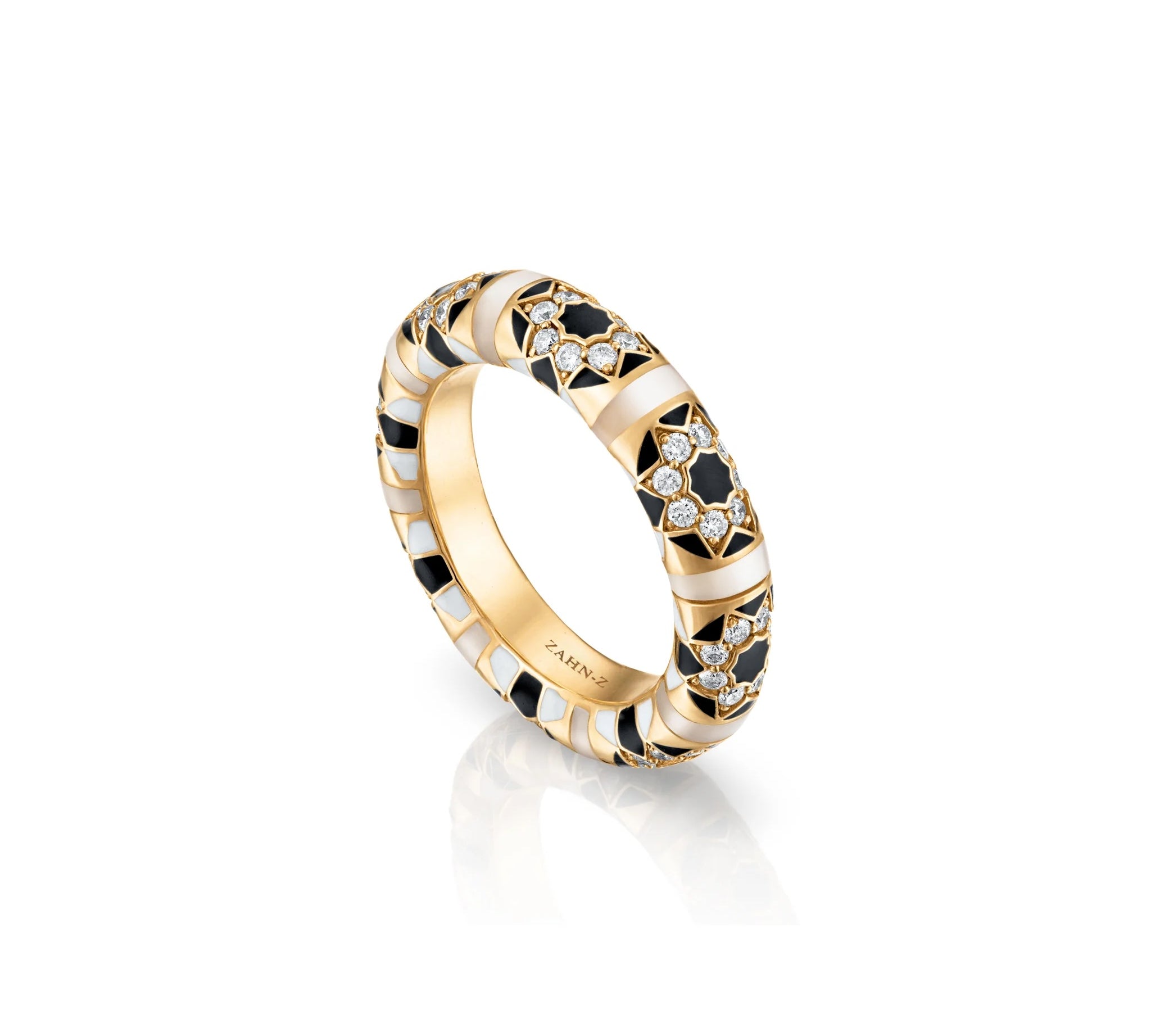 Sadaf Diamond Mosaic Rounded Band Band Ring Zahn-Z
