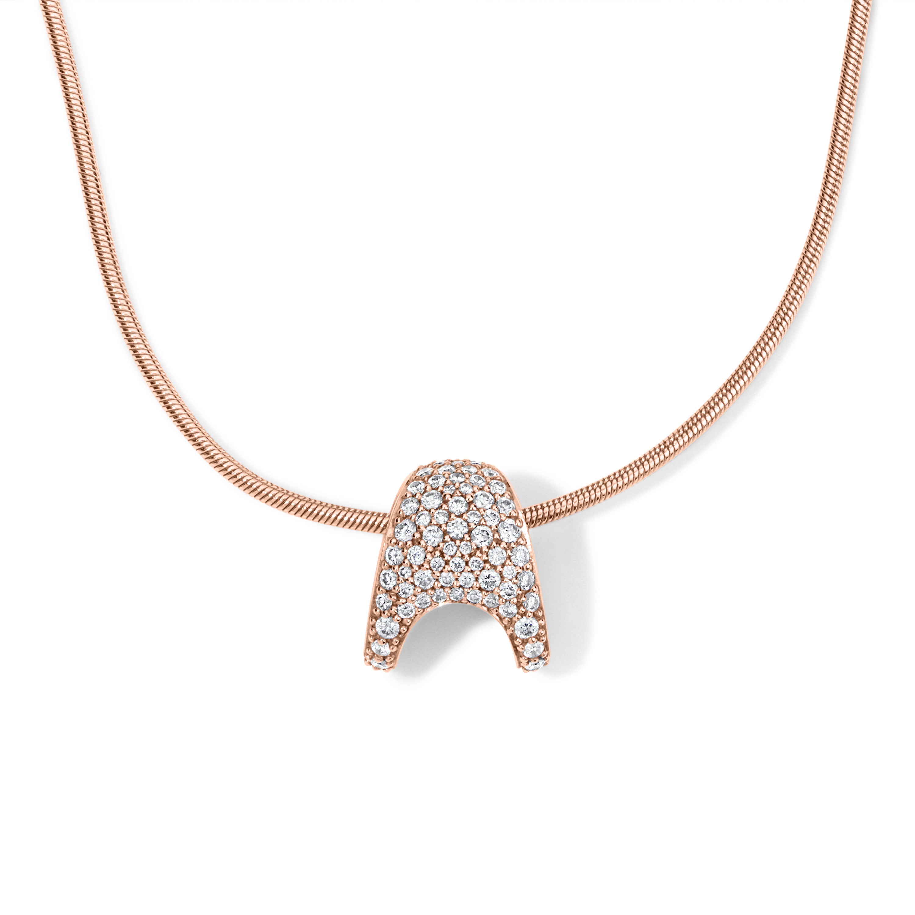Petite ZAHA Pave Diamond Slider Charm Zahn-Z Rose gold On 1mm Snake Chain