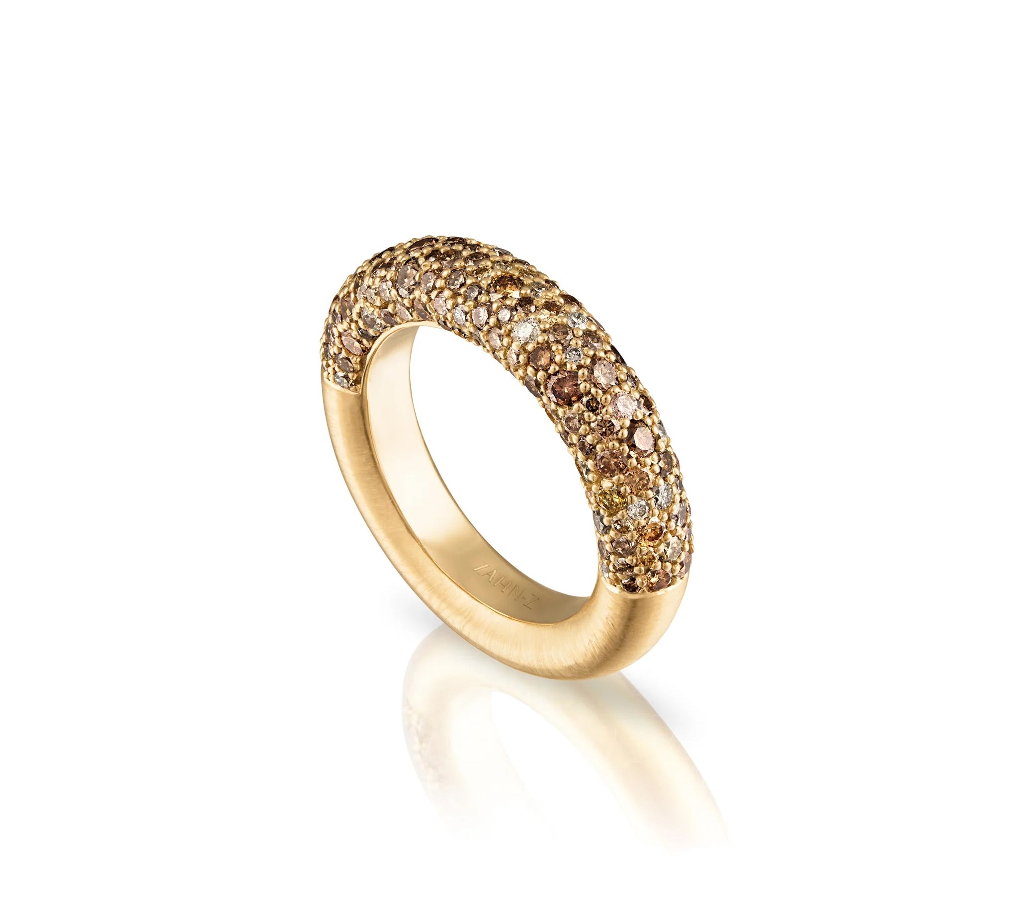 Sadaf Champagne Pave Rounded Band Band Ring Zahn-Z