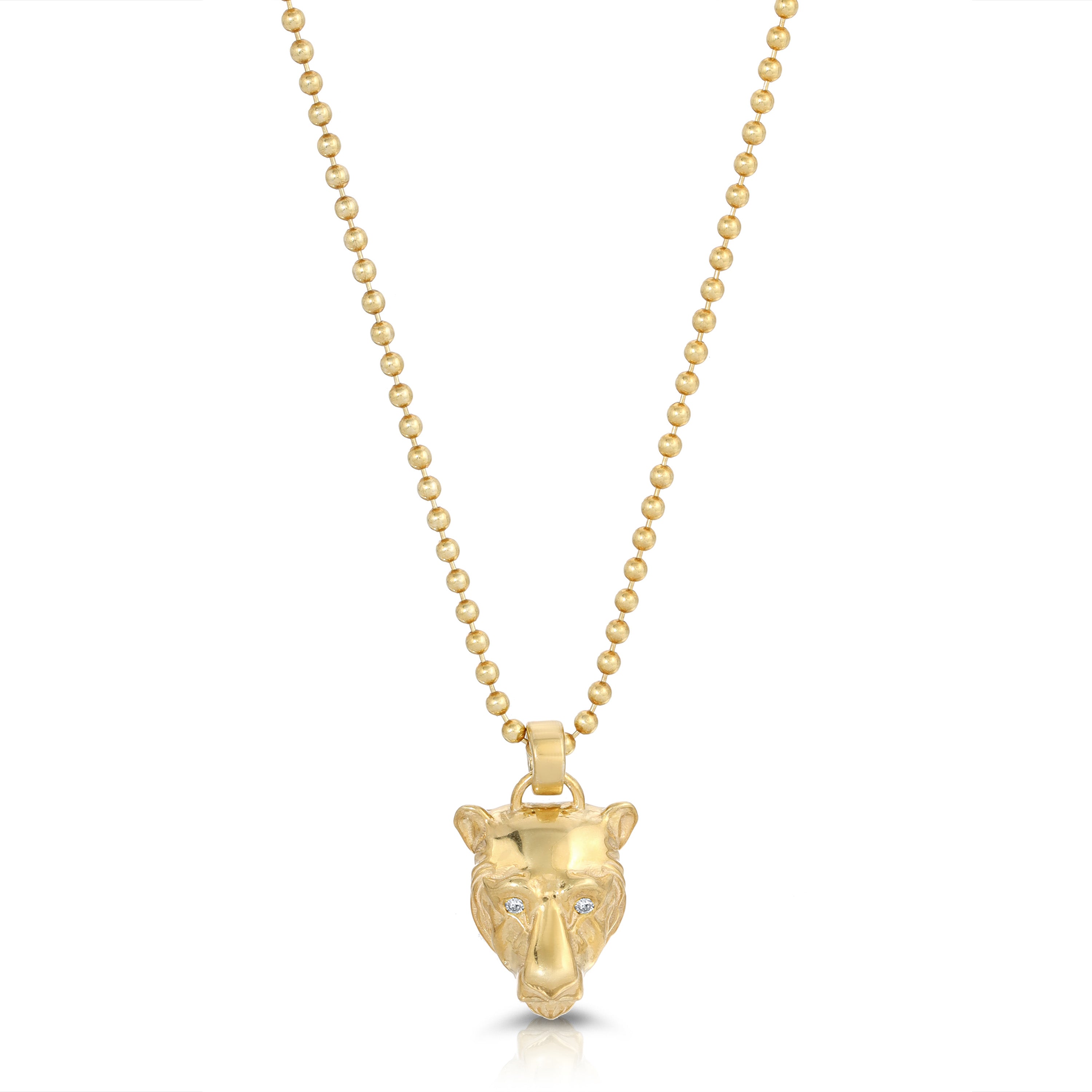Lioness Charm Necklace with Diamond Eyes Charm Necklace MAE + LANG Yellow Gold 16 inch
