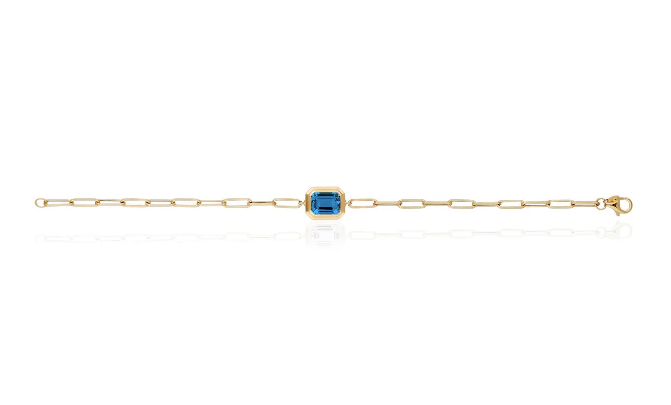 Emerald-Cut Bezel Stone Link Bracelet Bracelet Goshwara London Blue Topaz