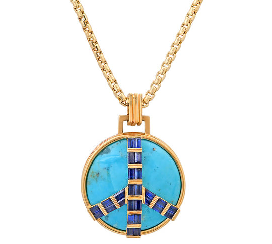 Midsize Peace Pendant in Turquoise and Blue Sapphire Pendant Helena Rose Jewelry 18" Chain  