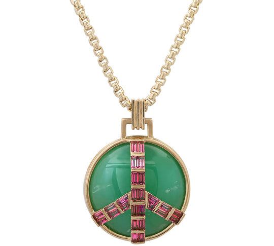 Midsize Peace Necklace in Chrysoprase and Pink Tourmaline Pendant Helena Rose Jewelry 18" Chain  
