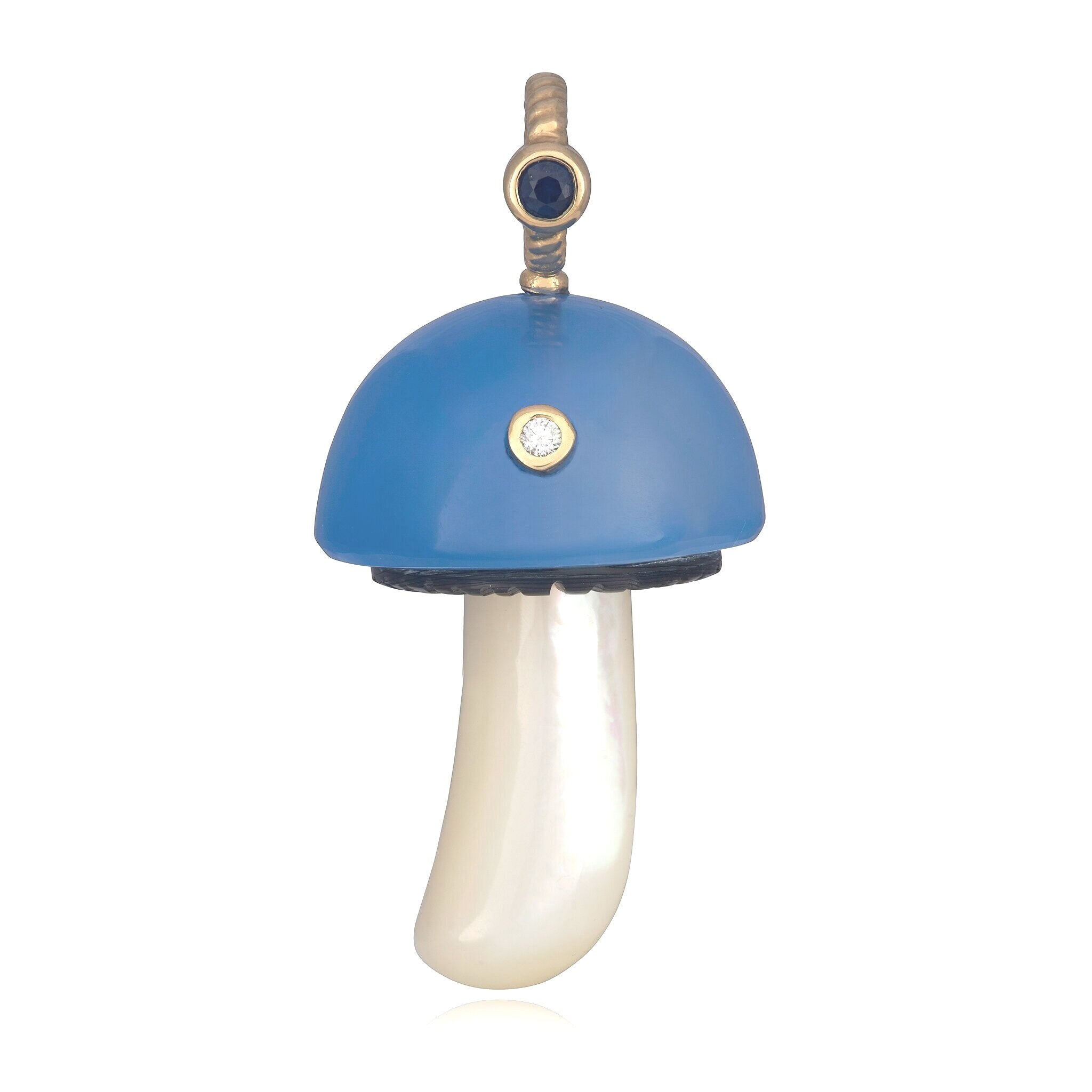 Chalcedony Mushroom with Bezel Stones Charm Maura Green Lt Blue with Sapphire + Diamond