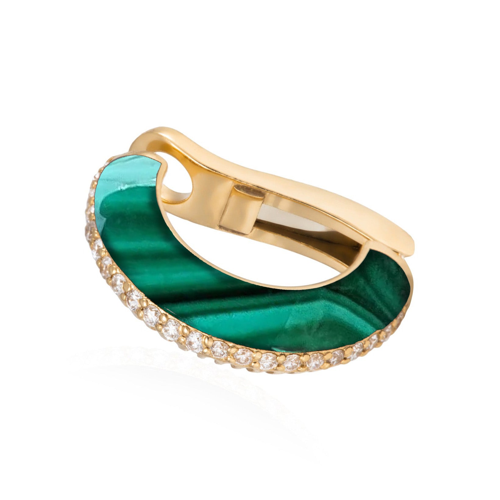 Malachite Bombay Ear Cuff with Diamonds Ear Cuff Earring Latelier Nawbar