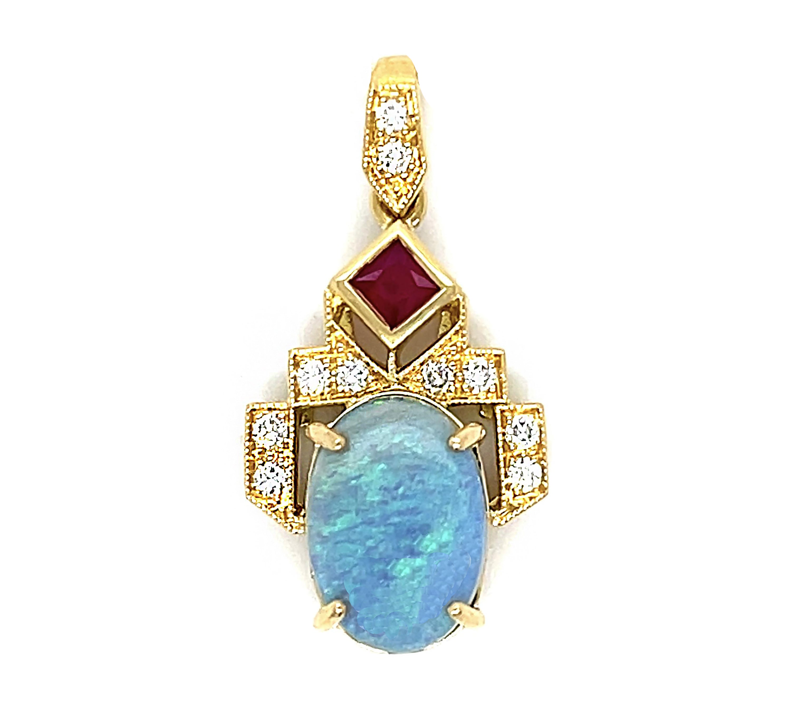 Opal Ruby Diamond Pendant Pendant Necklace Roseark Vintage