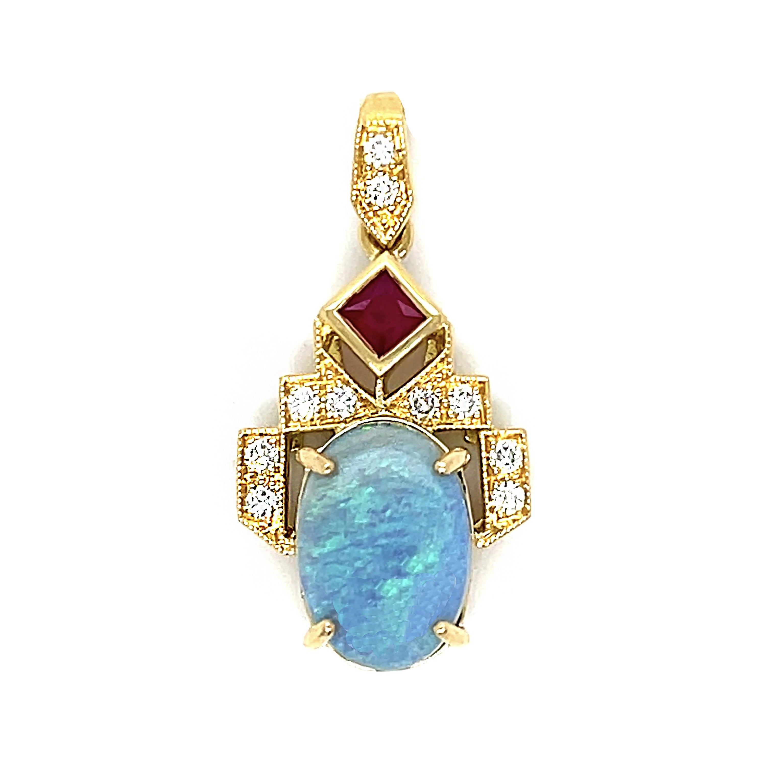 Opal Ruby Diamond Pendant Pendant Necklace Roseark Vintage