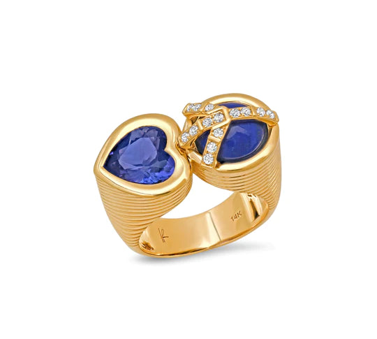 Lapis and Tanzanite Peace and Love Ring Cocktail Ring Helena Rose Jewelry   