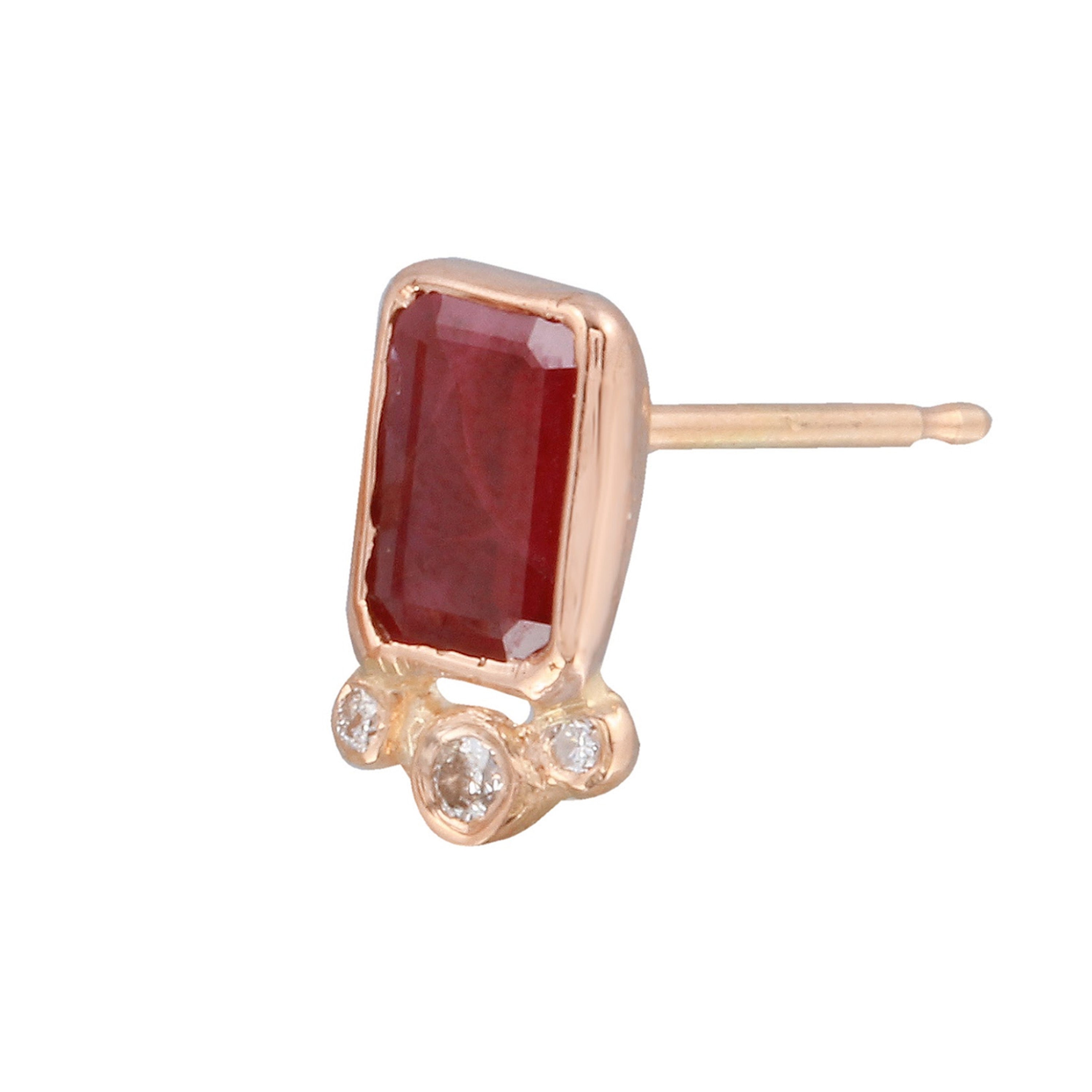 Rectangle Ruby Tri-Dot Diamond Stud Stud Earrings Jaine K Designs Single