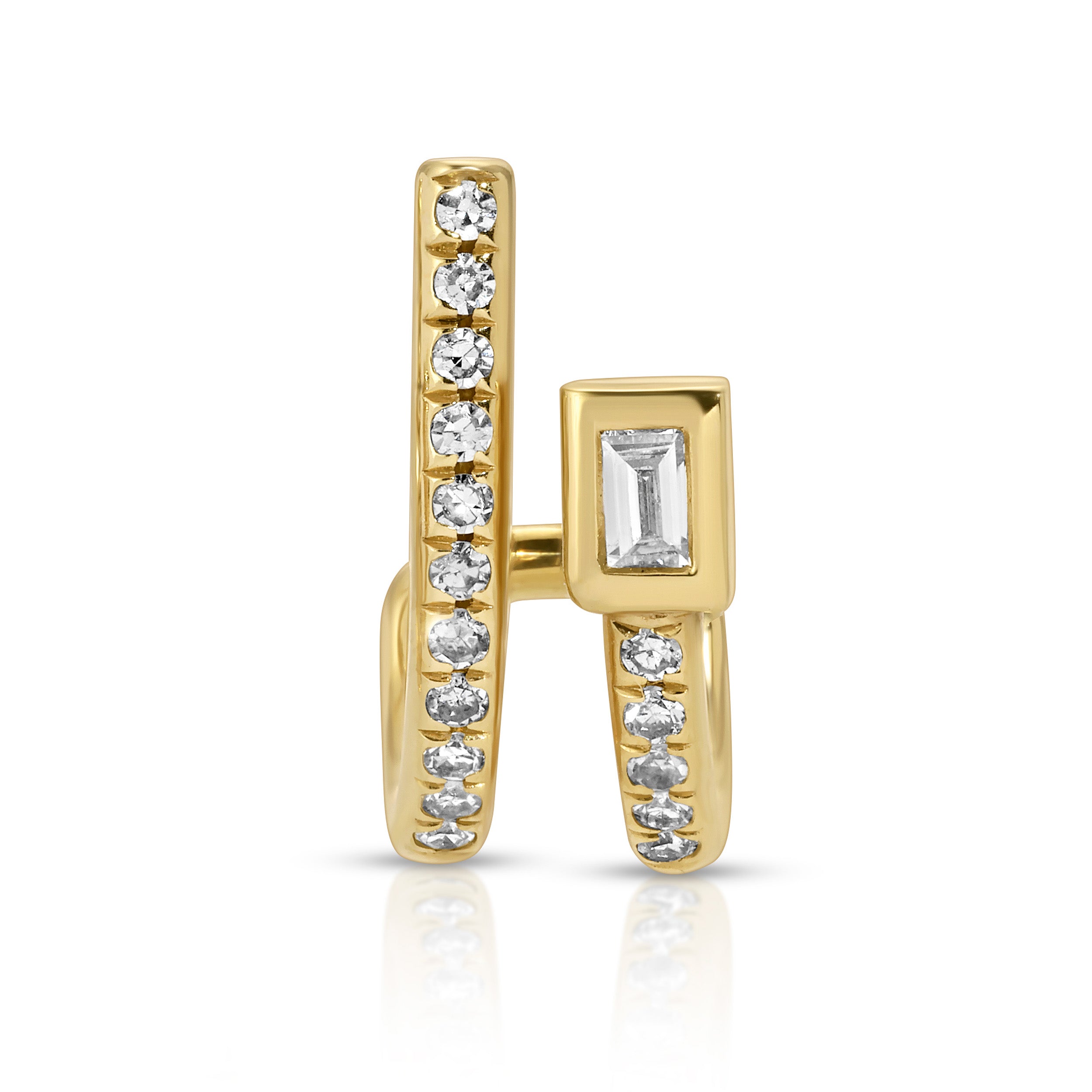 Baguette Diamond Pave Half-Hoop Huggie Earrings Roseark Deux Single Left