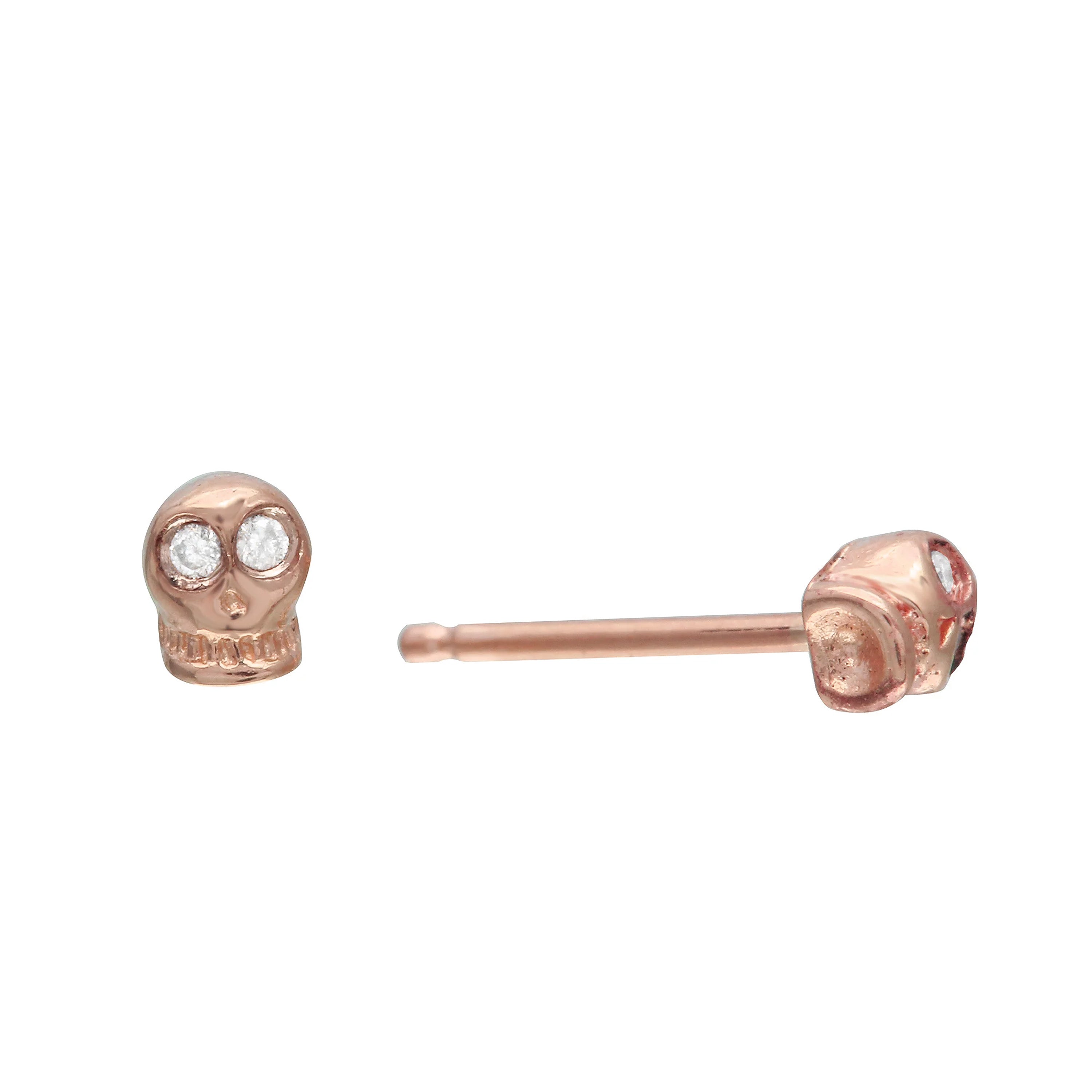 Tiny Skull Stud with Diamond Eyes Stud Earrings Jaine K Designs Pair Rose gold