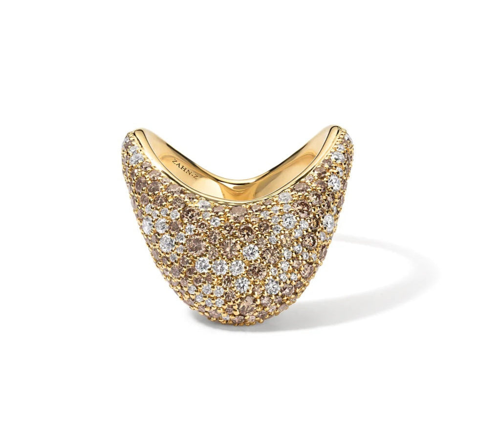 Big Zaha with Pave Champagne Diamonds Statement Ring Zahn-Z