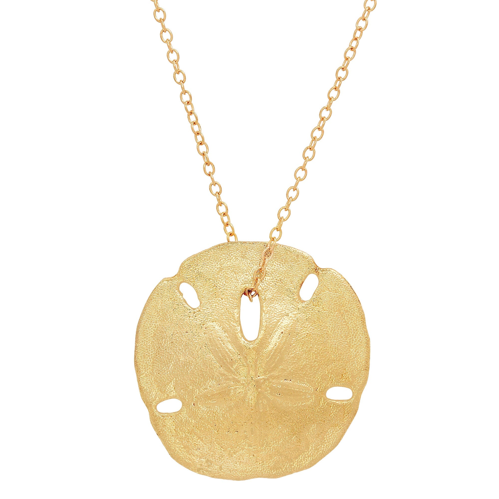 Large Sand Dollar Necklace Pendant Elisabeth Bell Jewelry Yellow Gold  