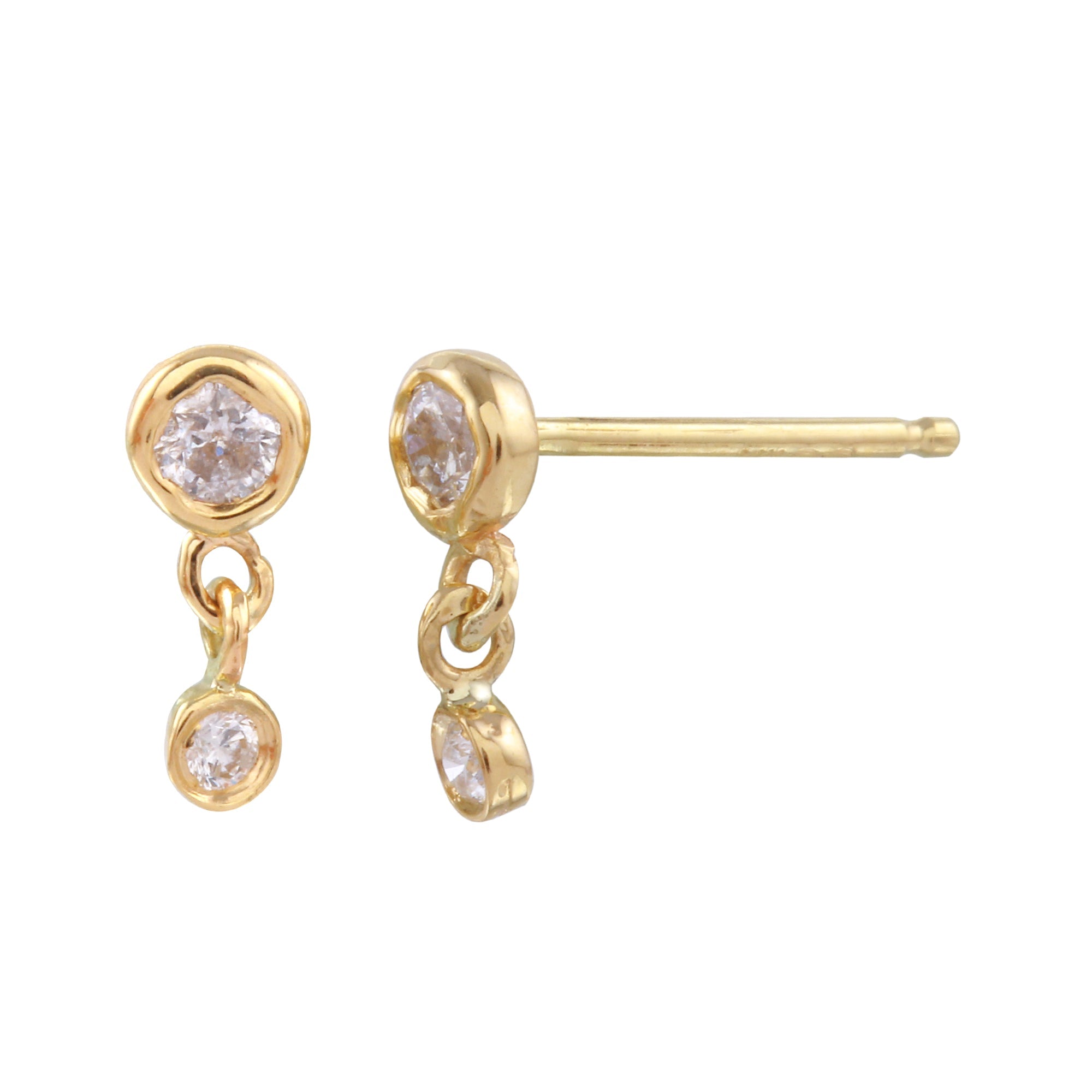 Double Diamond Dangle Earring Drop Earrings Jaine K Designs Pair Yellow Gold