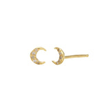 Mini Moon Diamond Pave Stud Stud Earrings Jaine K Designs Pair Yellow Gold