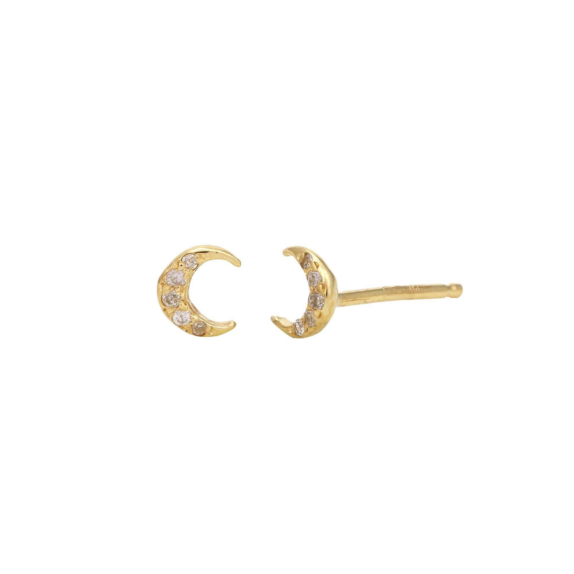 Mini Moon Diamond Pave Stud Stud Earrings Jaine K Designs Pair Yellow Gold