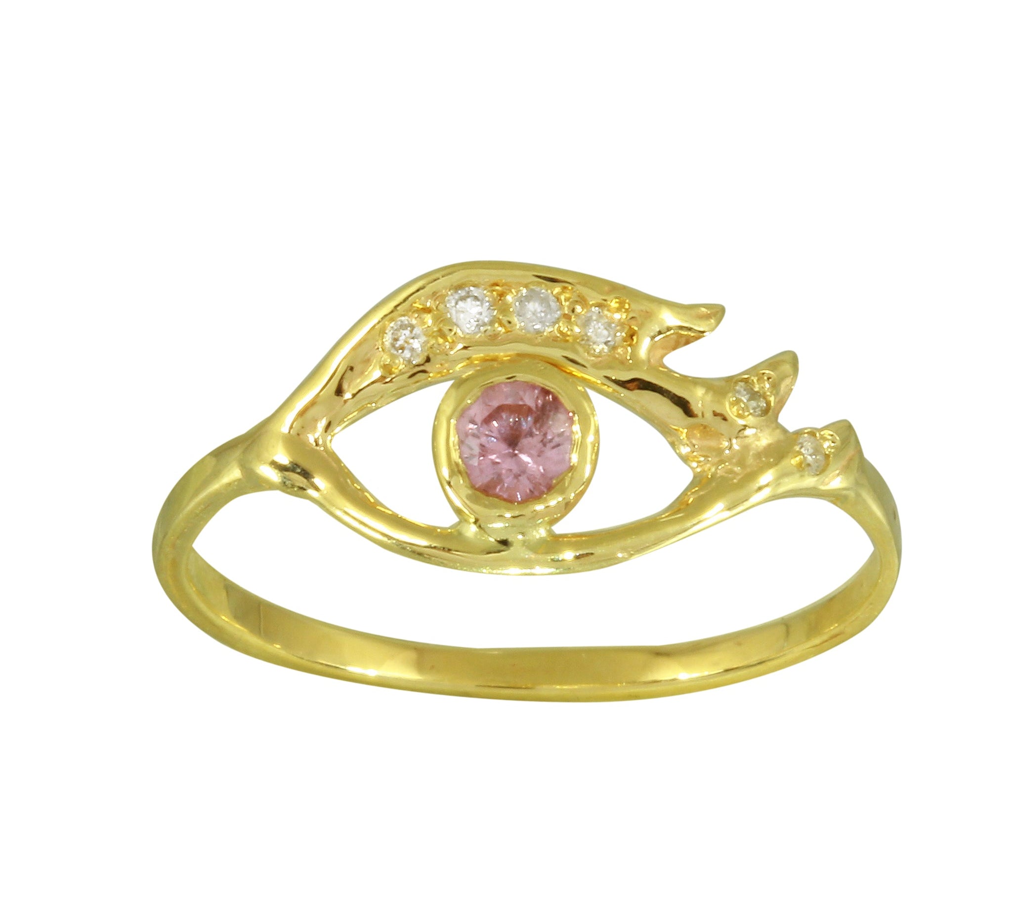 Eye Ring Statement Jaine K Designs Yellow Gold Pink Sapphire 