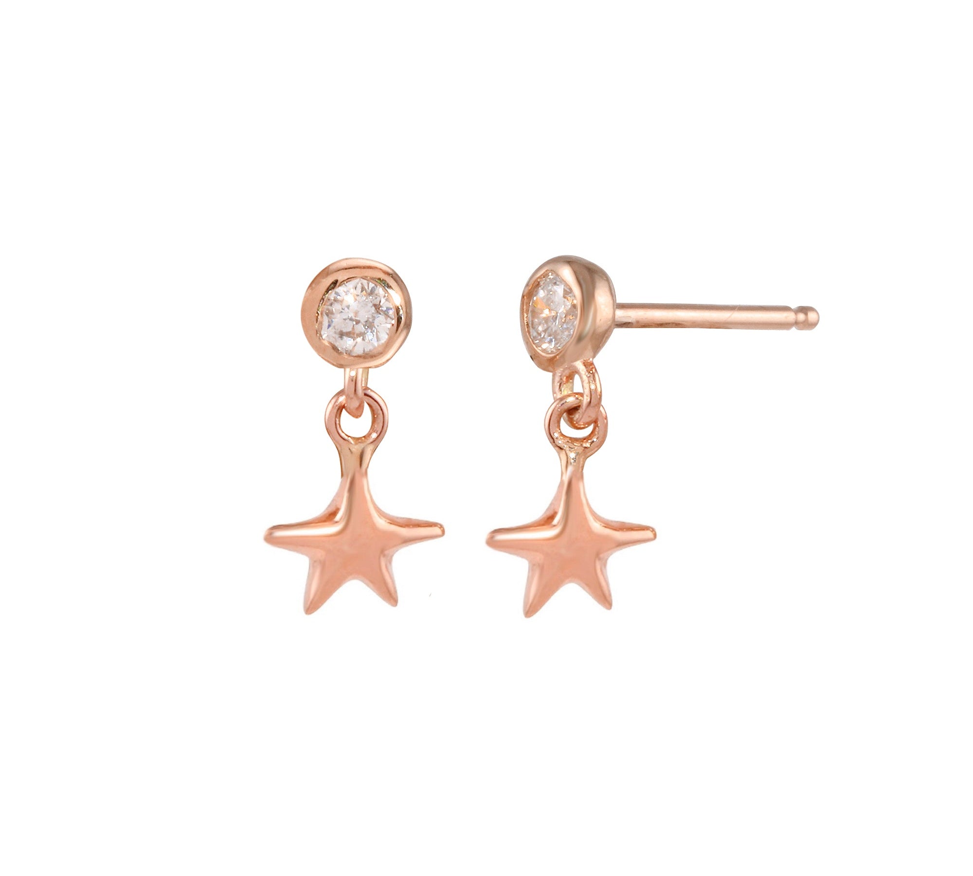 Star Dangle Earring Drop Earrings Jaine K Designs Without Diamond Bezel Rose Gold 