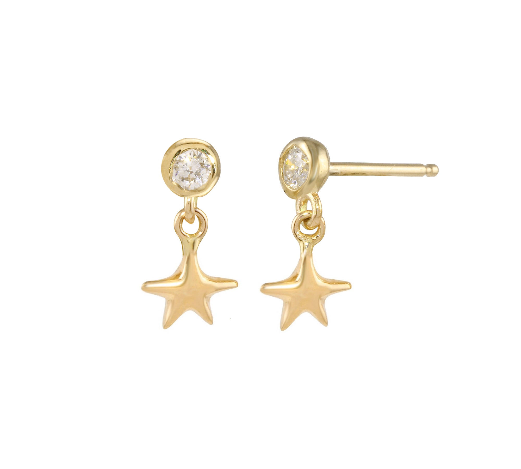 Star Dangle Earring Drop Earrings Jaine K Designs Without Diamond Bezel Yellow Gold 