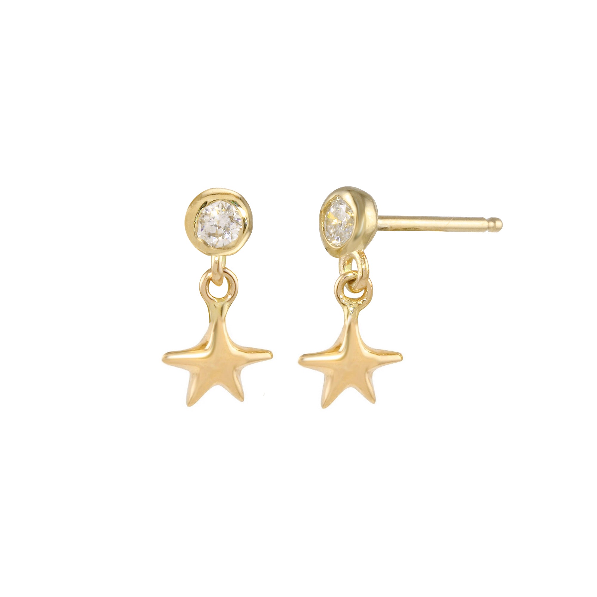 Star Dangle Earring Drop Earrings Jaine K Designs Without Diamond Bezel Yellow Gold 