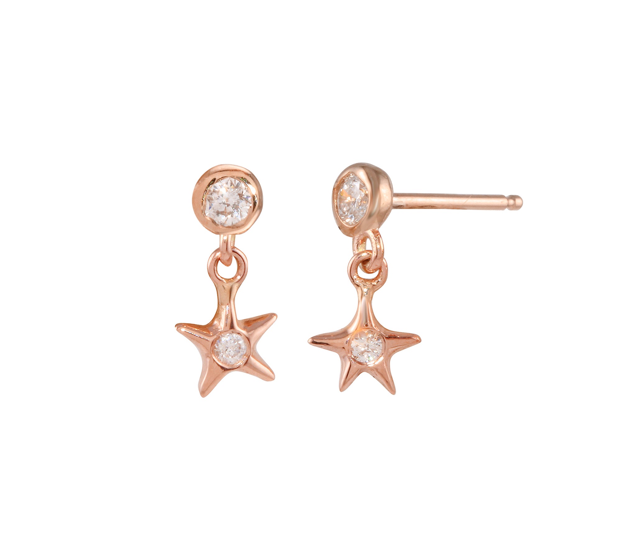 Star Dangle Earring Drop Earrings Jaine K Designs With Diamond Bezel Rose Gold 