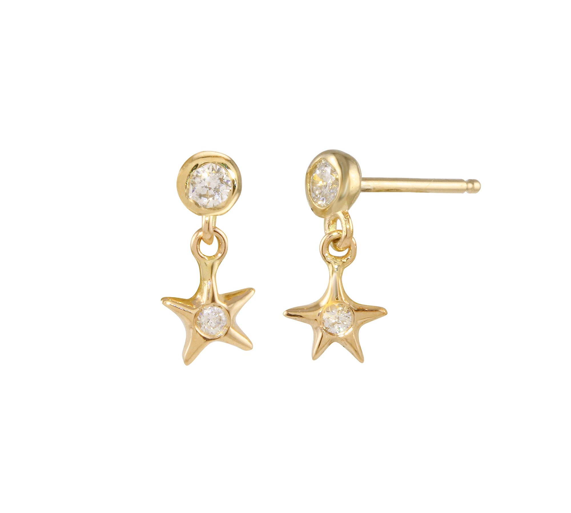 Star Dangle Earring Drop Earrings Jaine K Designs With Diamond Bezel Yellow Gold 