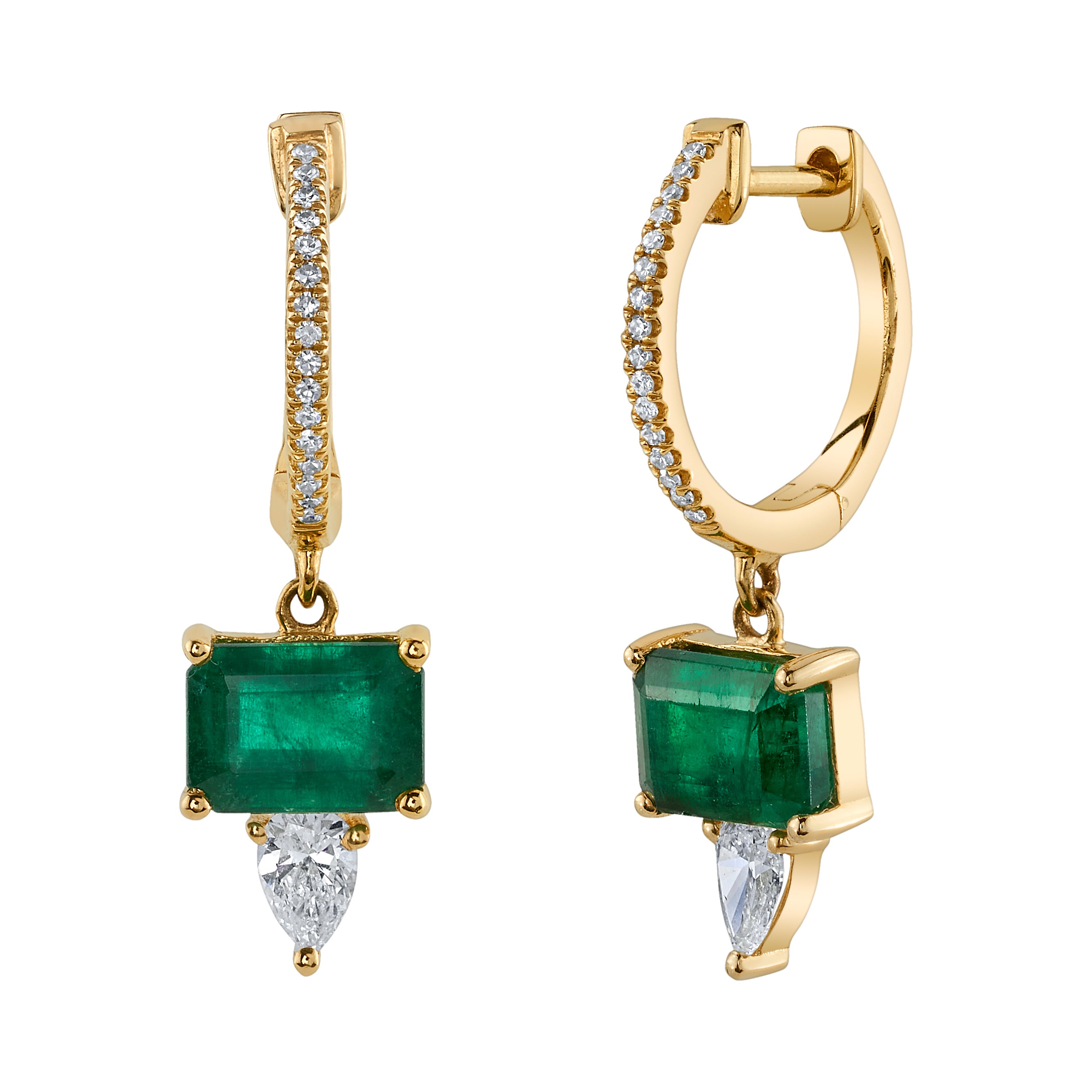Emerald Baguette Diamond Teardrop Huggie Huggie Earrings Roseark Deux