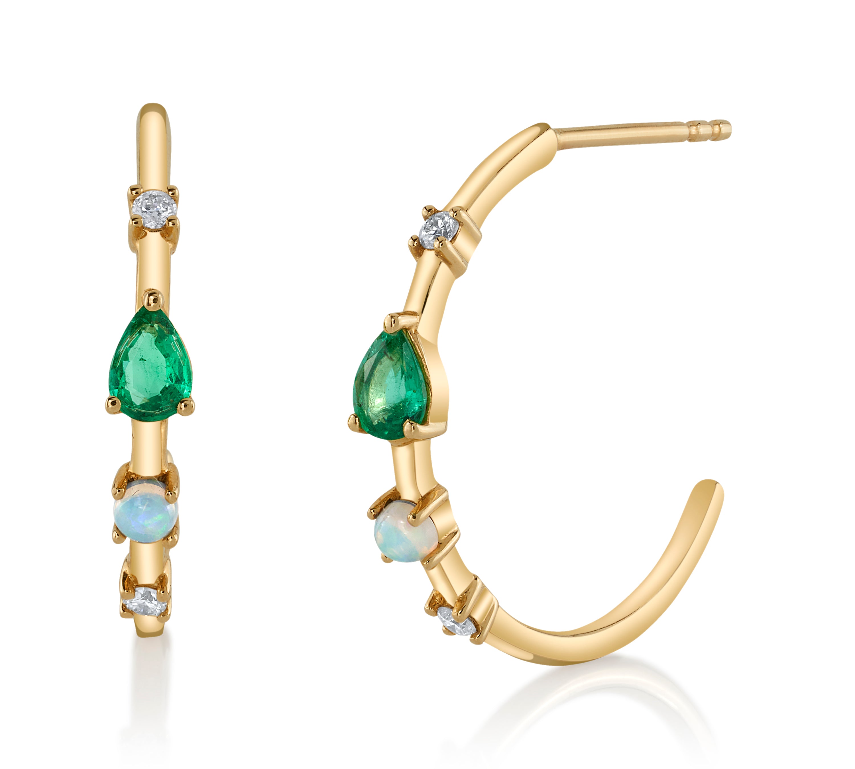 Emerald Moonstone and Diamond Hoop Hoops Earrings Roseark Deux   