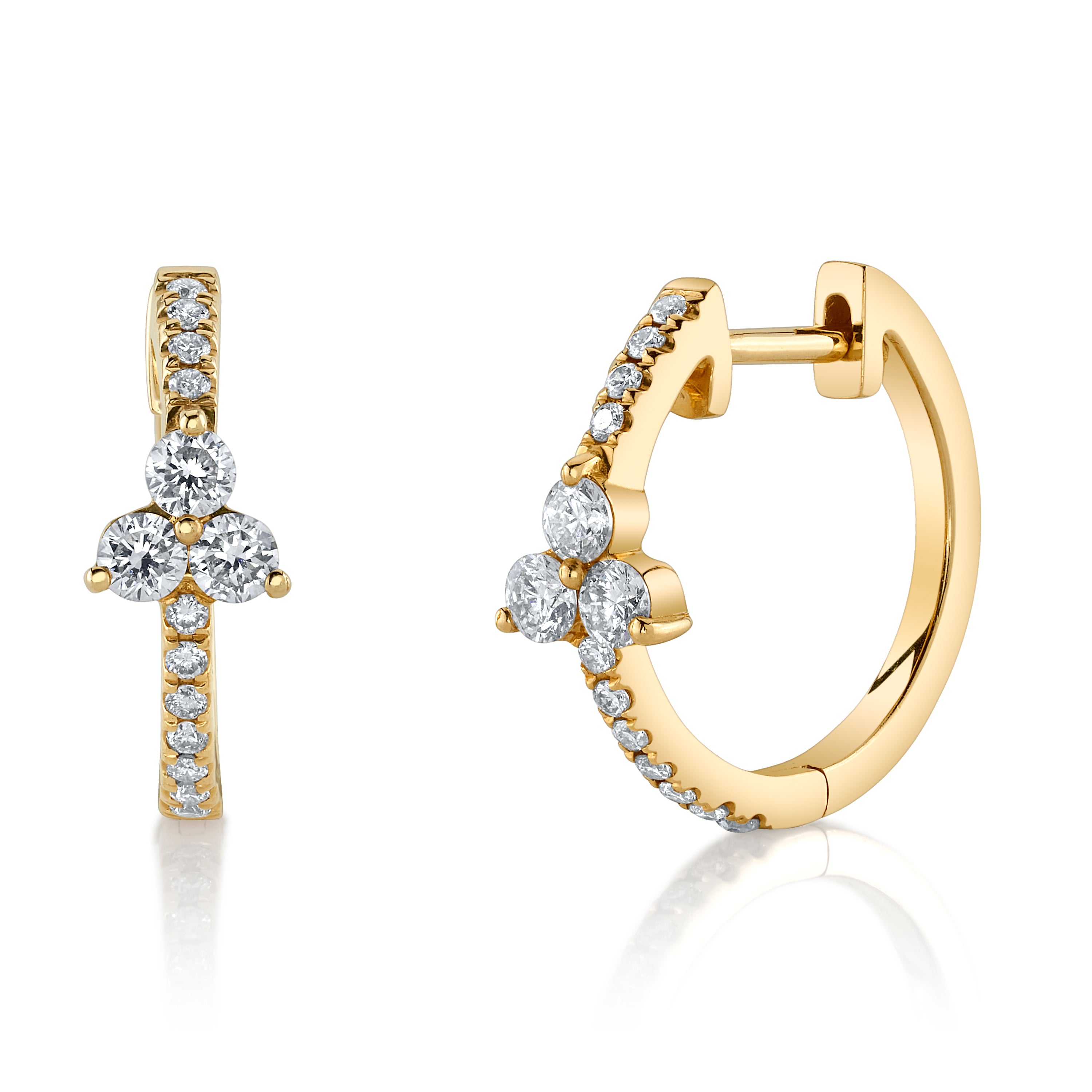 Trio-Diamond Pave Huggie Huggie Earrings Roseark Deux Pair