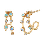 Stone Diamond Half-Huggie Hoop Huggie Earrings Roseark Deux Opal+Diamond Pair