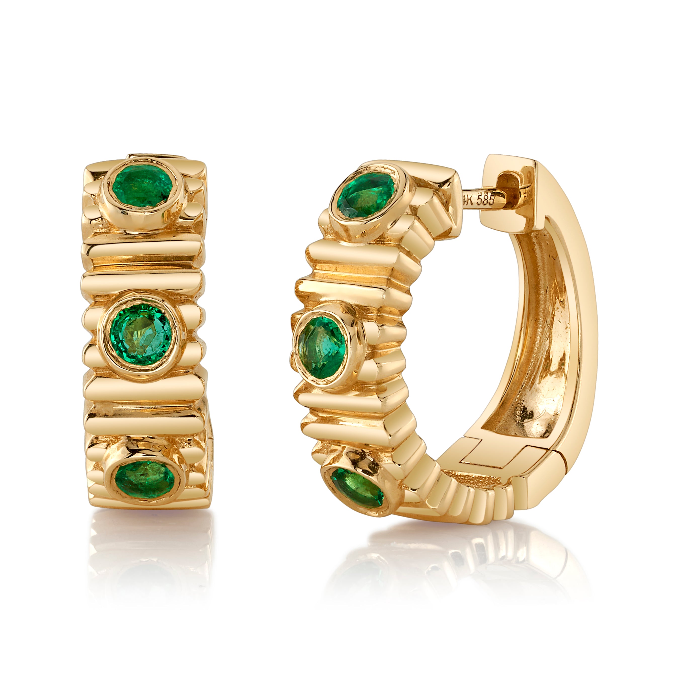 Emerald and Gold Scrunch Huggie Huggie Earrings Roseark Deux   