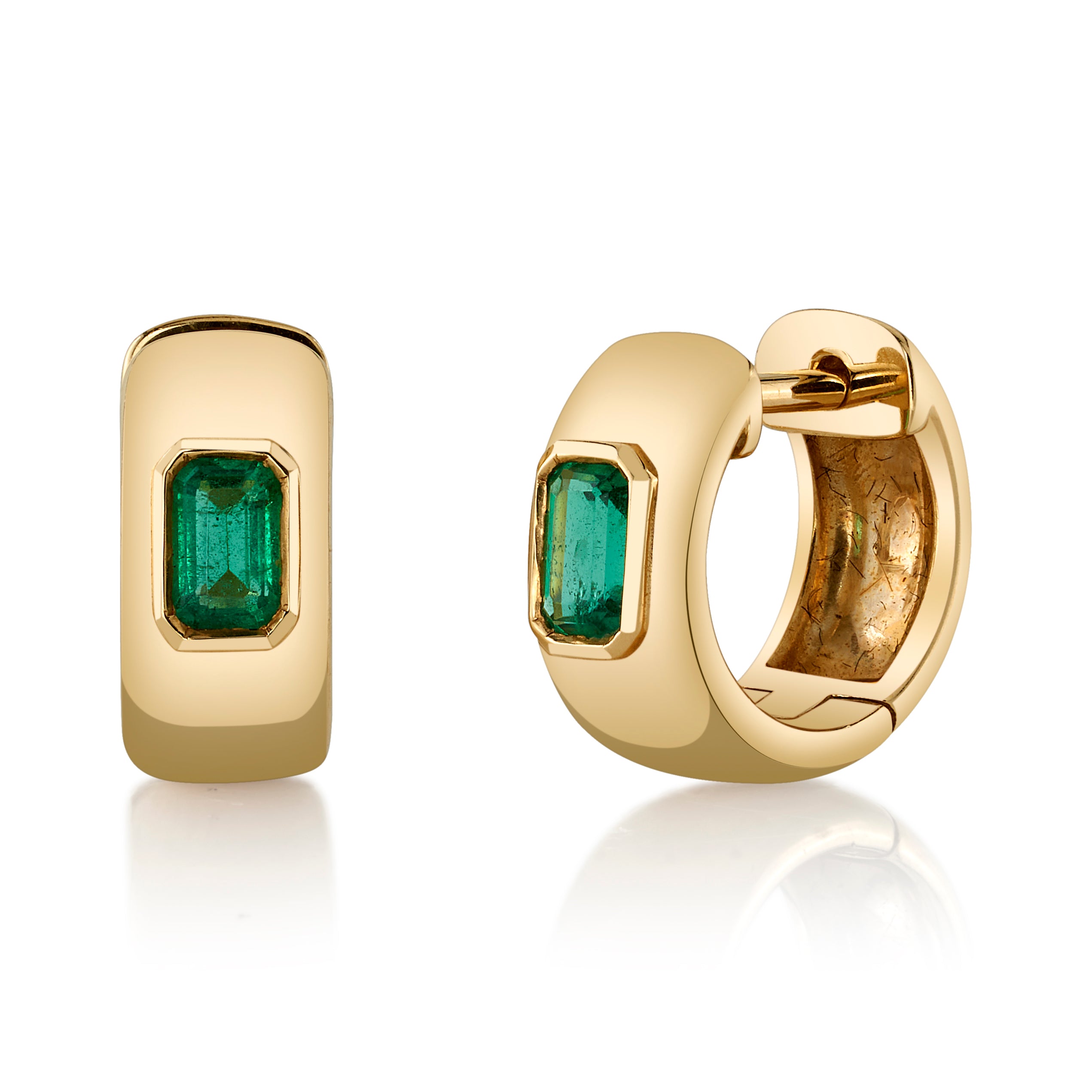 Emerald Baguette Huggie Huggie Earrings Roseark Deux   