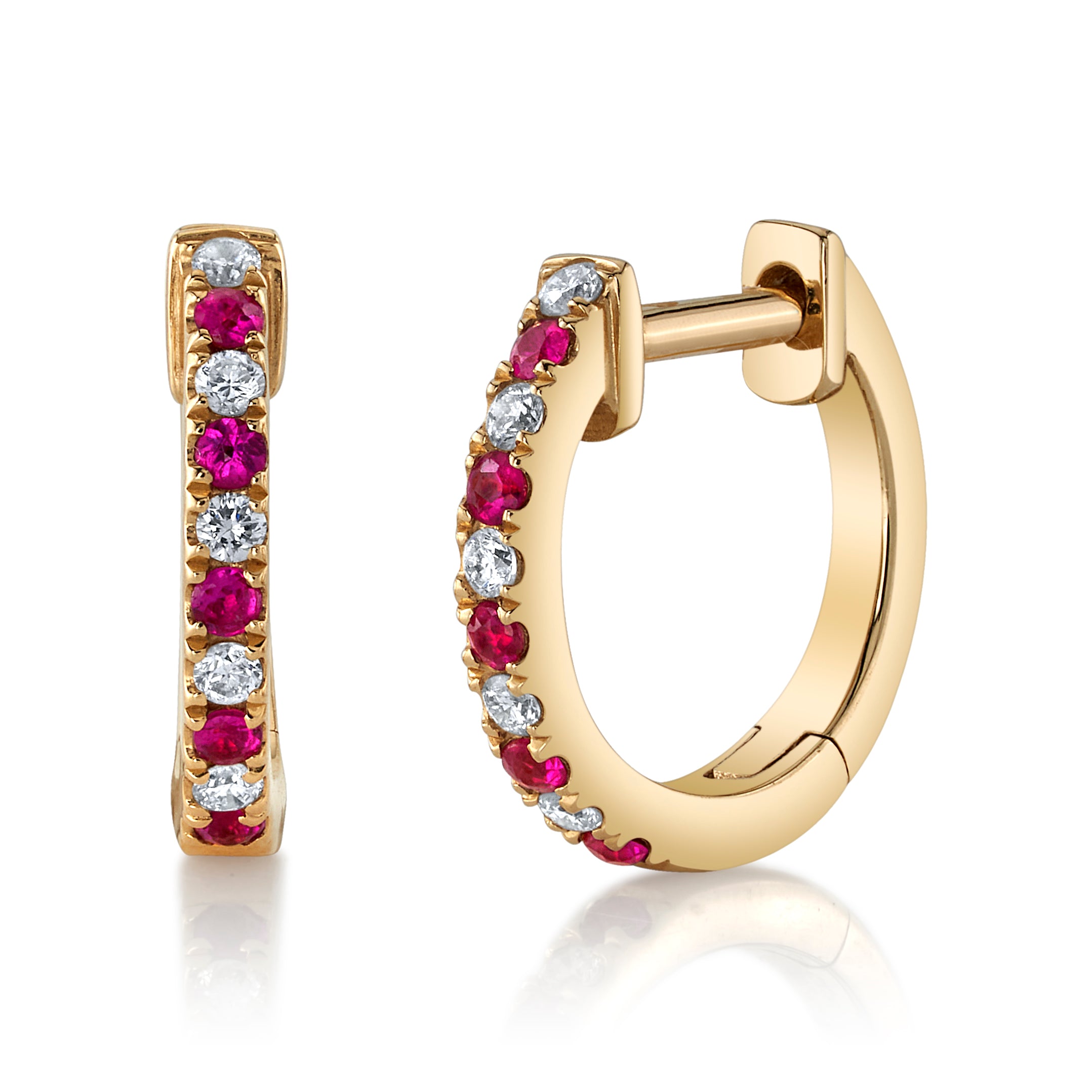 Ruby Diamond Alternating Huggie Huggie Earrings Roseark Deux Pair
