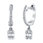 Diamond Huggie with Baguette-Round Dangle Huggie Earrings Roseark Deux Pair