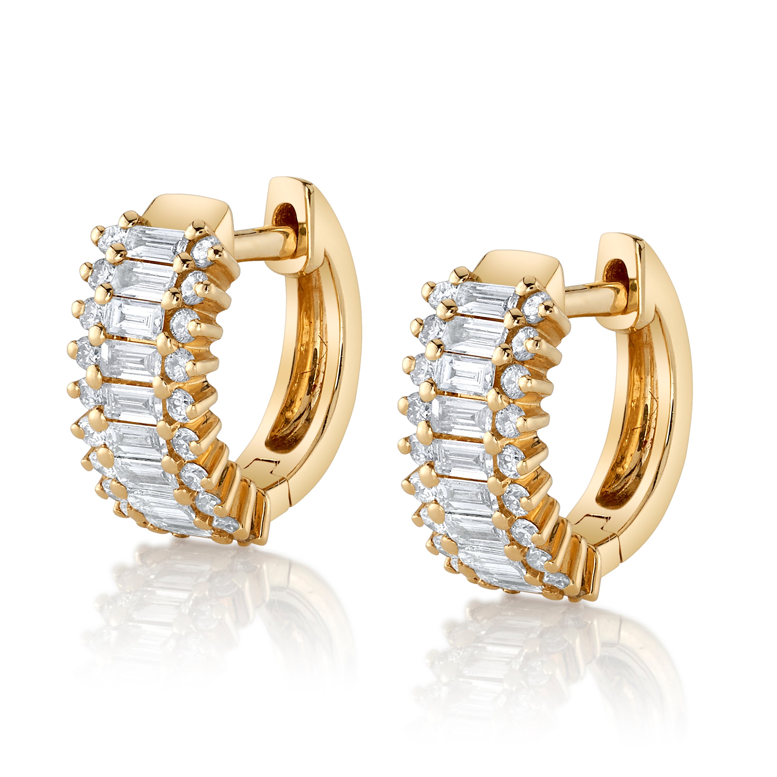 Baguette Diamond Railway Huggie Huggie Earrings Roseark Deux Pair Yellow Gold
