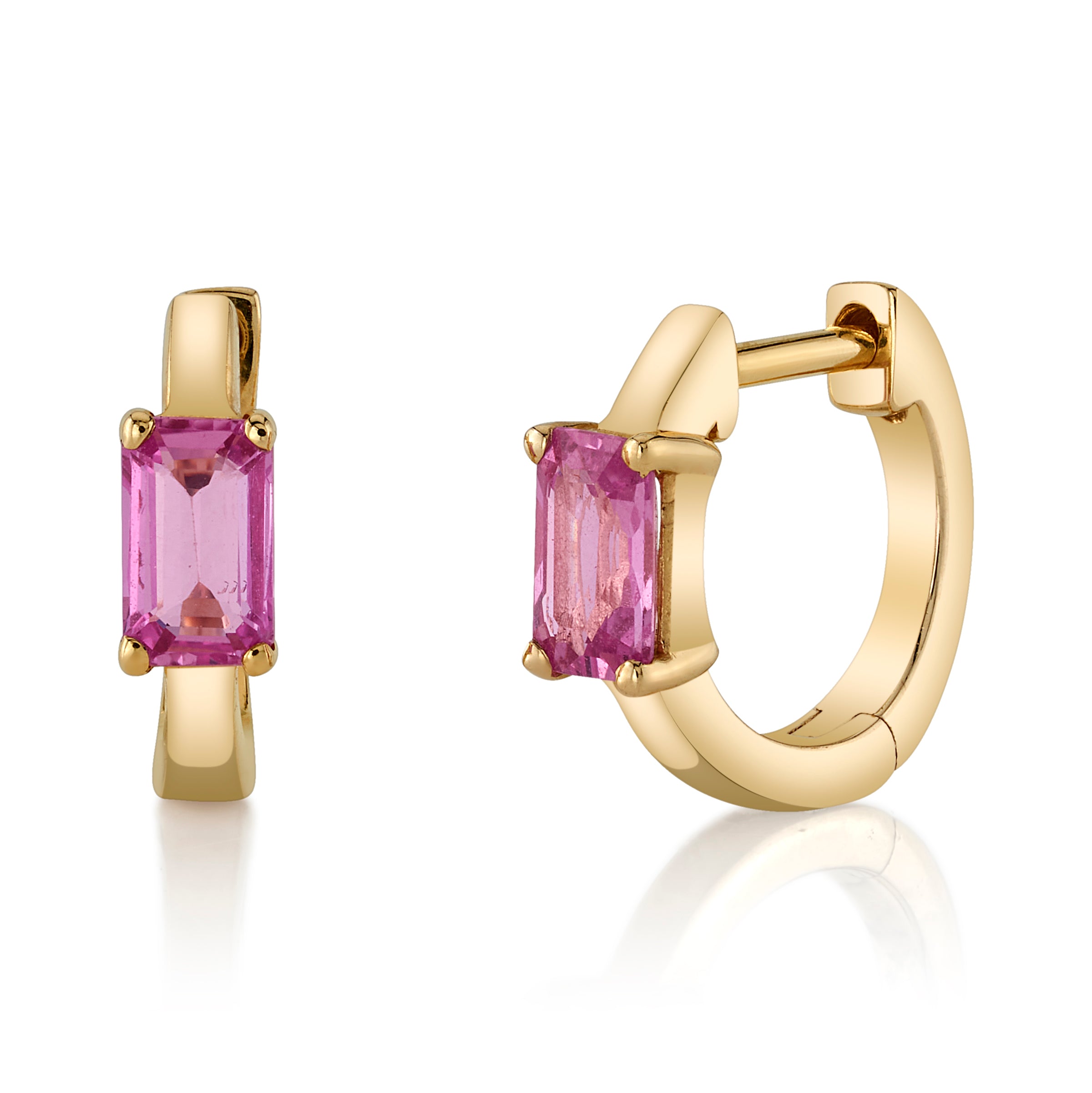 Precious-Stone Baguette Huggie Huggie Earrings Roseark Deux Pair Pink Sapphire