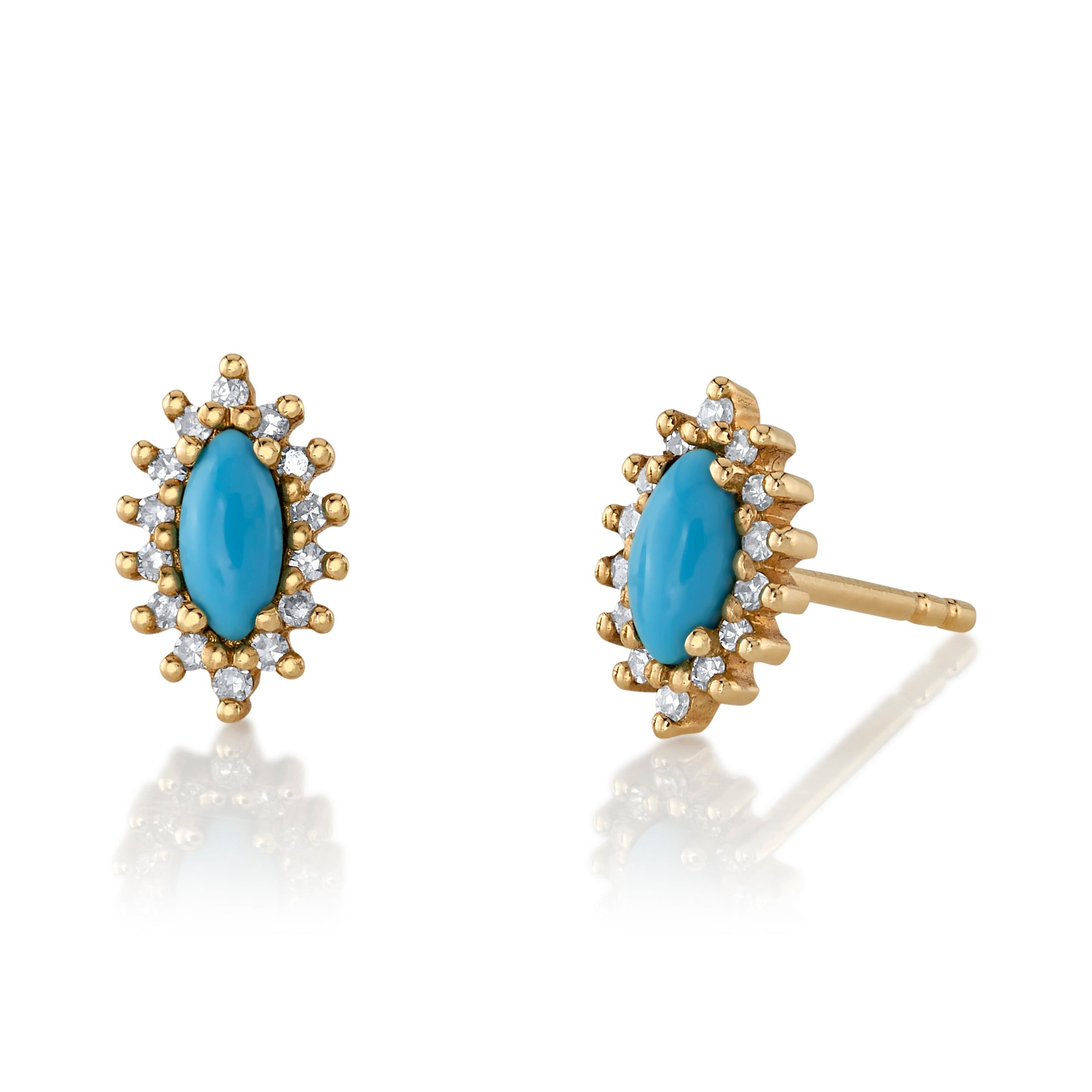 Turquoise and Diamond Stud Stud Earrings Roseark Deux   