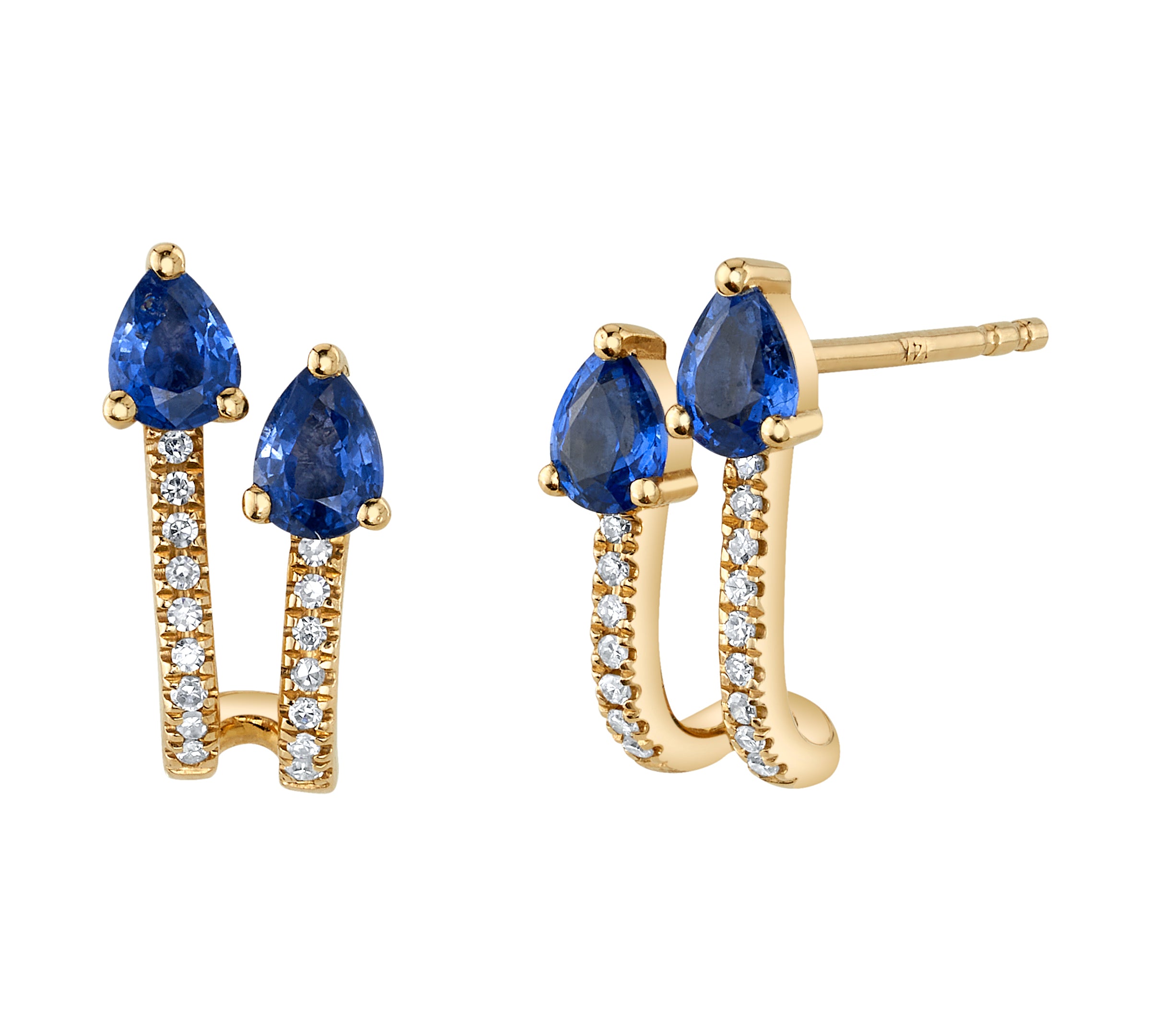 Blue Sapphire and Diamond U-Hoop Studs Sale   